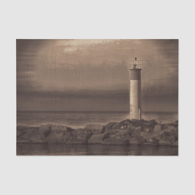 Nautical Vintage Sepia Lighthouse Sunset Lake Tissue Paper (Front)