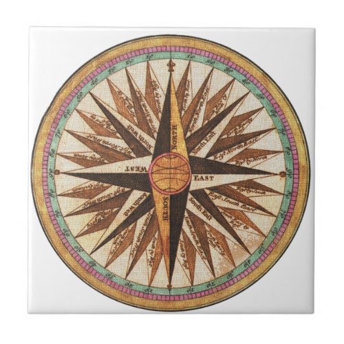 Nautical Vintage Ships Compass Navigator Sailing Ceramic Tile