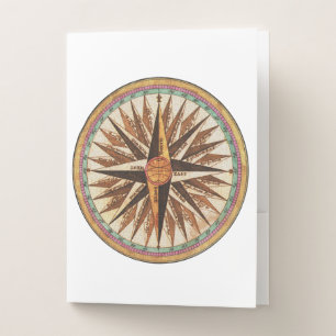 Nautical Vintage Ship’s Compass Navigator Sailing Pocket Folder