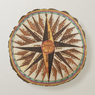 Nautical Vintage Ship’s Compass Navigator Sailing Round Pillow