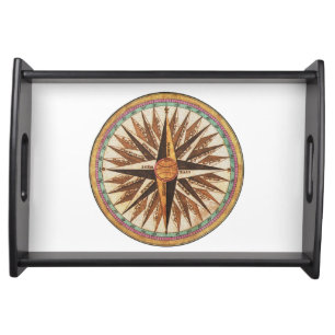 Nautical Vintage Ship’s Compass Navigator Sailing Serving Tray