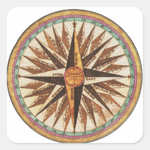 Nautical Vintage Ship’s Compass Navigator Sailing Square Sticker