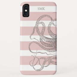 Nautical Vintage Steampunk Octopus on Pink Stripes iPhone XS Max Case