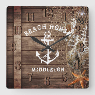 Nautical Vintage Wood Square Wall Clock