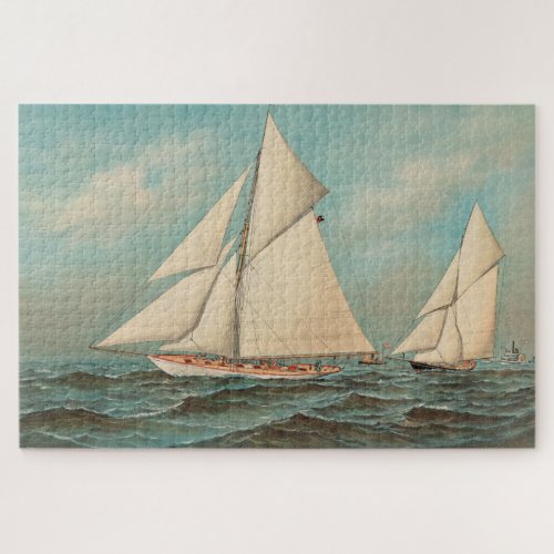 Nautical Vintage Yachts Racing 1 Canvas Print Jigsaw Puzzle