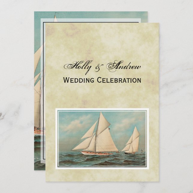 Nautical Vintage Yachts Racing #1 Invitation (Front/Back)