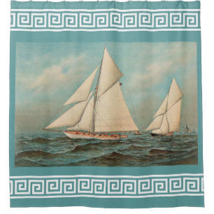 Nautical Vintage Yachts Racing Greek Key #1 Shower Curtain