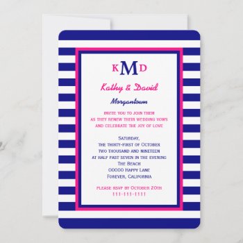 Nautical Vow Renewal Invitation Navy And Pink by henishouseofpaper at Zazzle