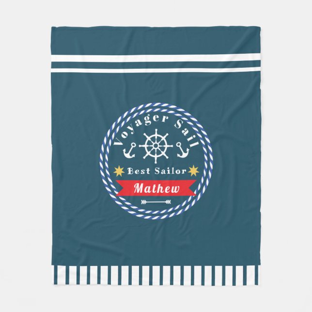 Nautical Voyager Best Sailor Dark Blue Fleece Blanket (Front)