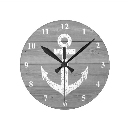 Nautical wall clock boat anchor and wood panels