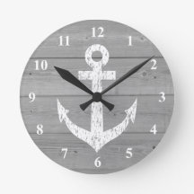 Nautical wall clock | boat anchor and wood panels