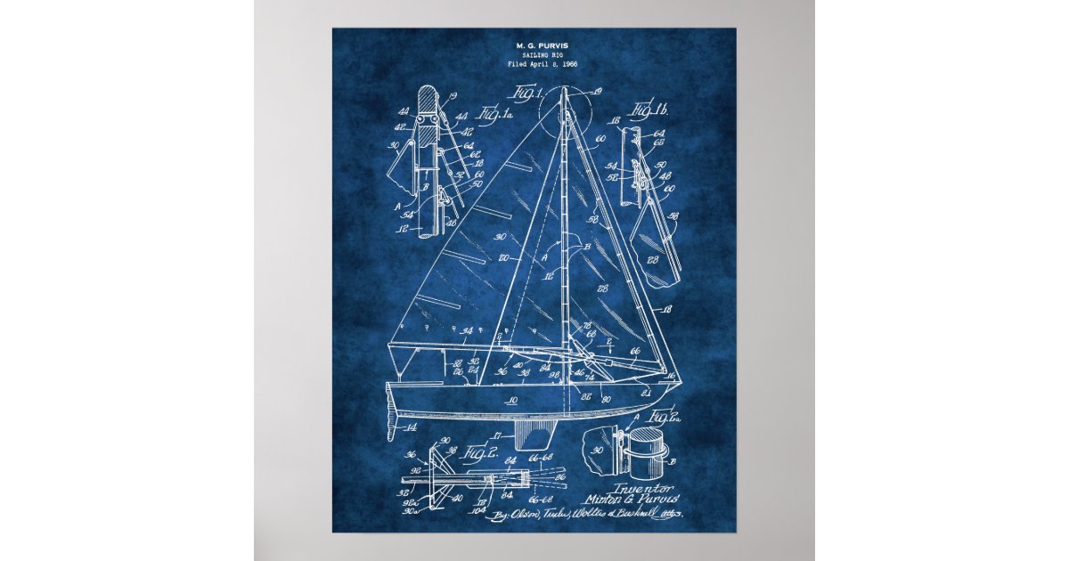 Nautical Wall Decor Sailboat Blueprint #3 | Zazzle