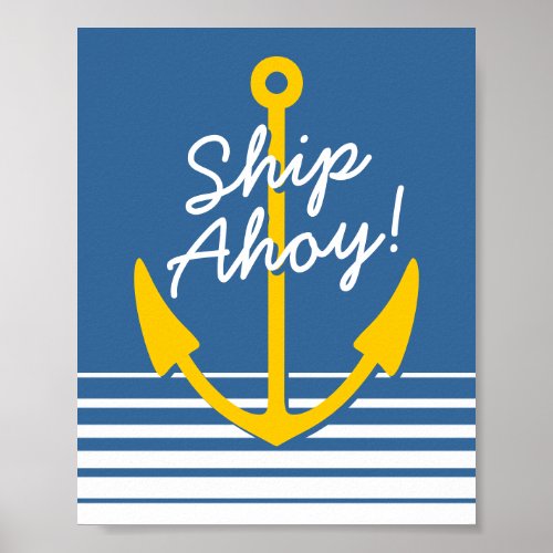 Nautical wall poster decor  Yellow boat anchor