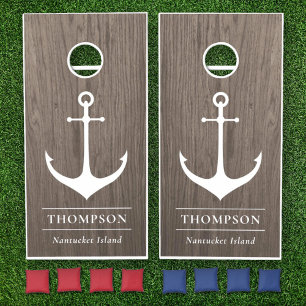 Nautical Warm Gray Anchor Custom Monogram Name Cornhole Set