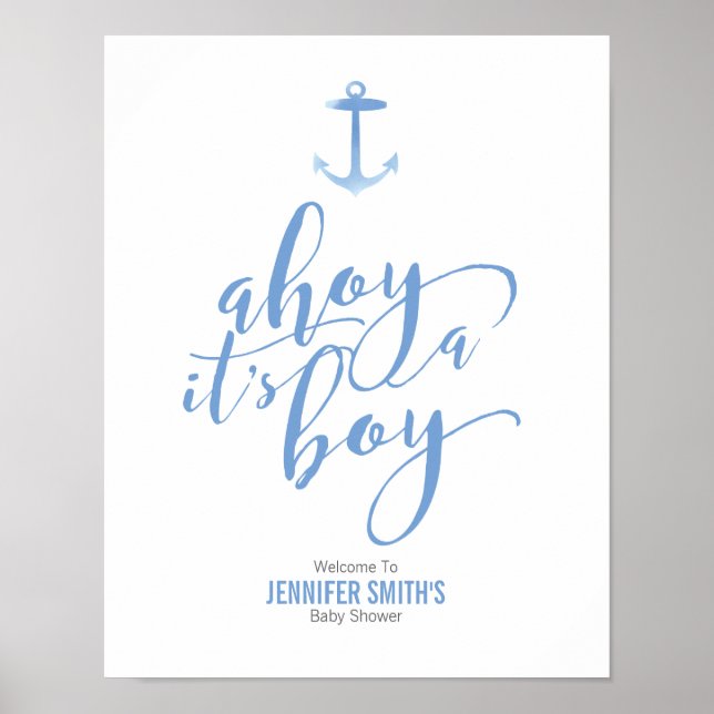 Nautical Watercolor Anchor Blue Baby Shower Welcom Poster (Front)