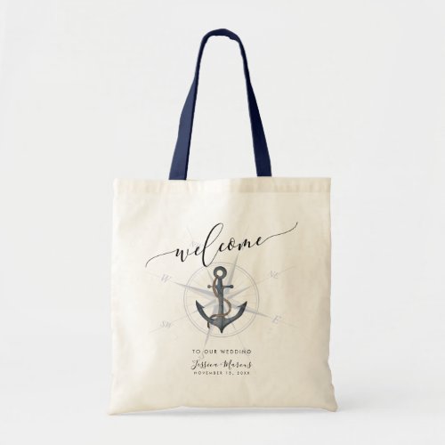 Nautical Watercolor Anchor Compass Welcome Tote Bag