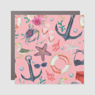 Nautical Watercolor Anchor Starfish Pattern Car Magnet