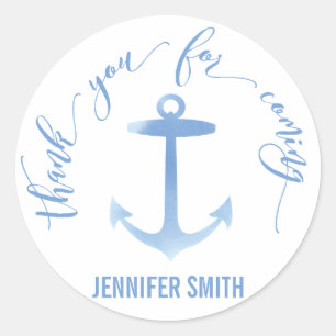 Nautical Watercolor Anchor Thank You Classic Round Sticker