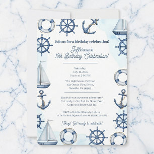 Nautical Watercolor Anchor Wheel Border Invitation