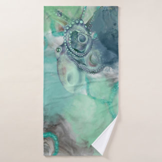 Nautical Watercolor Aqua Ocean Octopus  Bath Towel