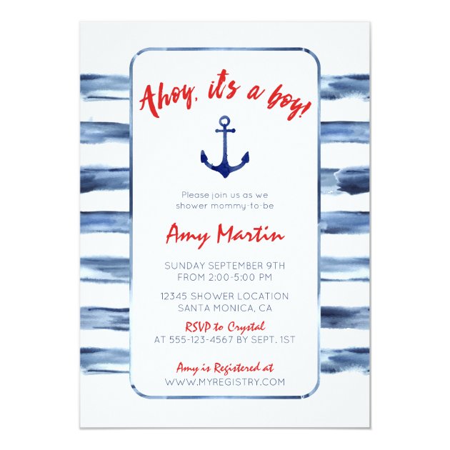 Nautical, Watercolor Baby Shower Invitation