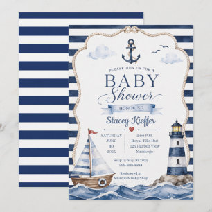 Nautical Watercolor Baby Shower Invitation. Invitation