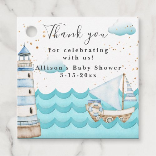 Nautical Watercolor Baby Shower Square Favor Tags