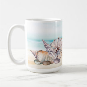 Nautical Watercolor Beach Seashells Coffee Mug