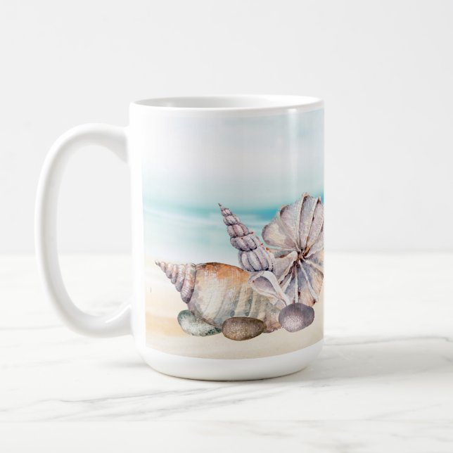 Nautical Watercolor Beach Seashells Coffee Mug (Left)