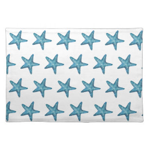 Nautical Watercolor Blue Starfish Cloth Placemat