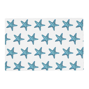 Nautical Watercolor Blue Starfish Placemat
