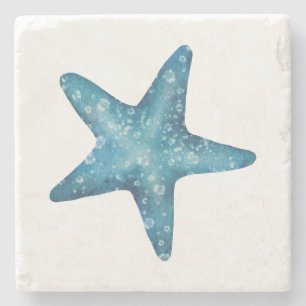 Nautical Watercolor Blue Starfish Stone Coaster