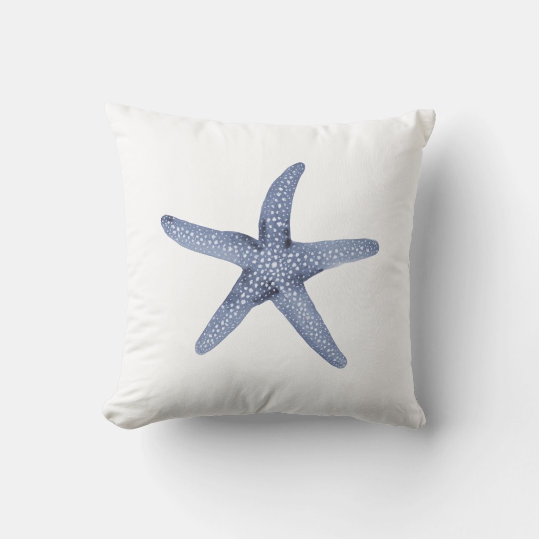 Nautical Watercolor Blue Starfish Throw Pillow | Zazzle