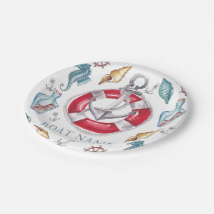 Nautical Watercolor Boat Name Personalized Paper Plates