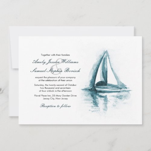 Nautical Watercolor Boat Wedding Invitation