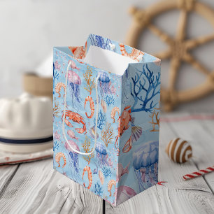 Nautical Watercolor Coral Reef Delights Medium Gift Bag