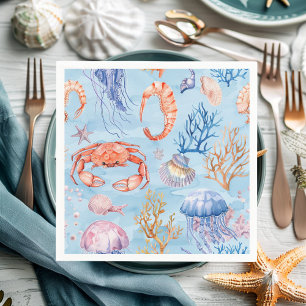 "Nautical Watercolor Coral Reef Delights Napkins