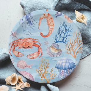 "Nautical Watercolor Coral Reef Delights Paper Plates