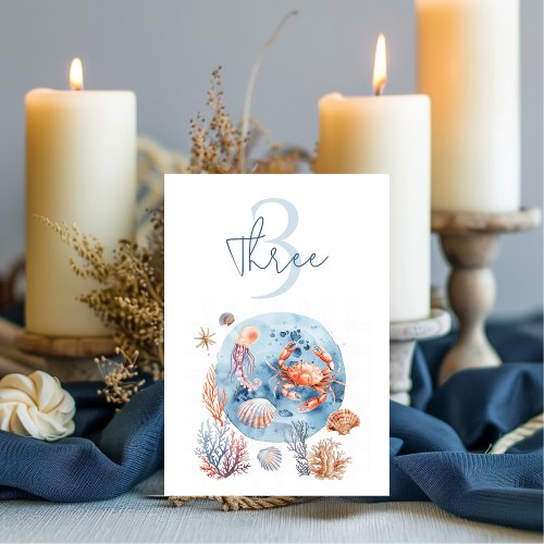 Nautical Watercolor Coral Reef Delights Table Number
