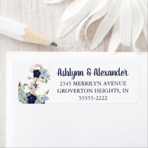 Nautical Watercolor Floral Anchor Navy Blue Blush Label