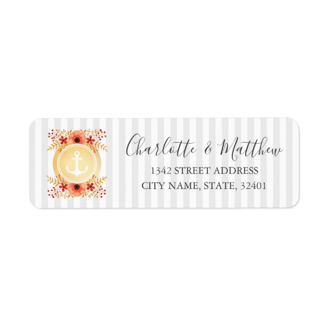 Nautical Watercolor Floral Gold Anchor Wedding Label (Front)