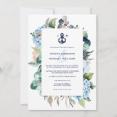 Nautical Watercolor Floral Hydrangea Wedding Invitation (Front)