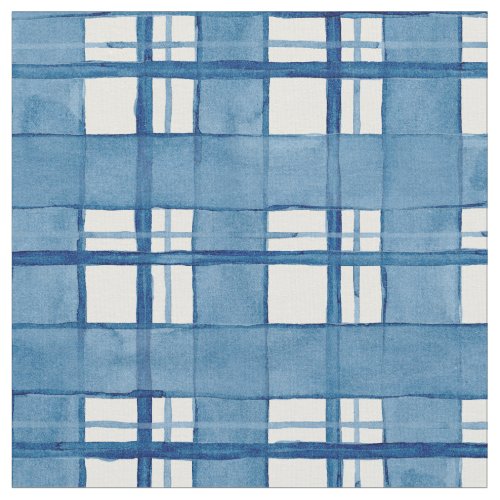 Nautical Watercolor Hand Painted Plaid Pattern Fabric