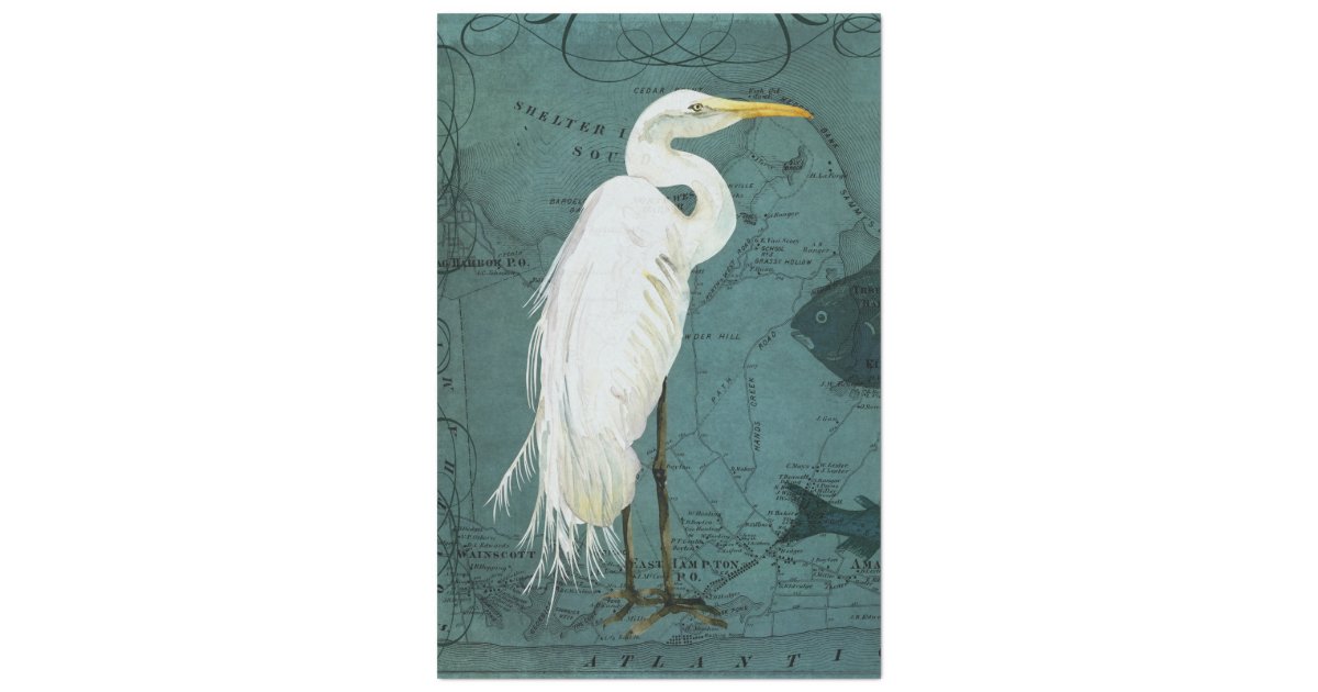 Nautical Watercolor Heron Fish Beach Decoupage Tissue Paper Zazzle