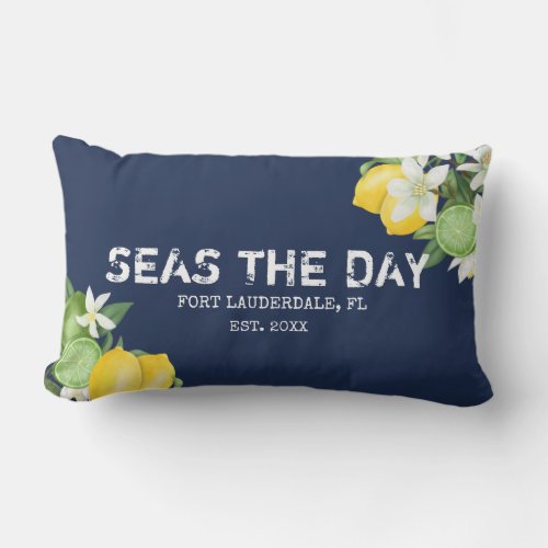 Nautical Watercolor Lemon Boat Name Lumbar Pillow