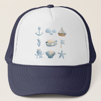 Nautical Watercolor Marine Icons  Trucker Hat