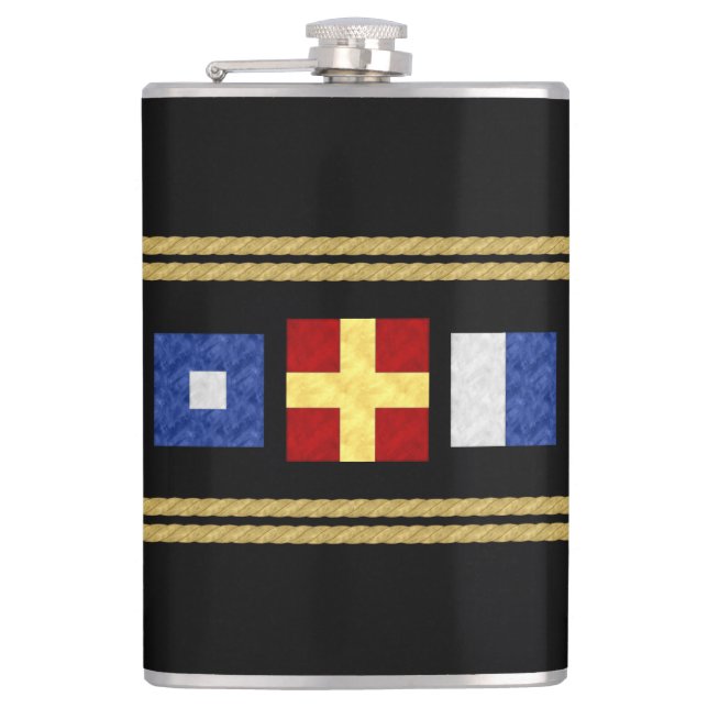 Nautical Watercolor Maritime Signal Flag Monogram Hip Flask (Front)