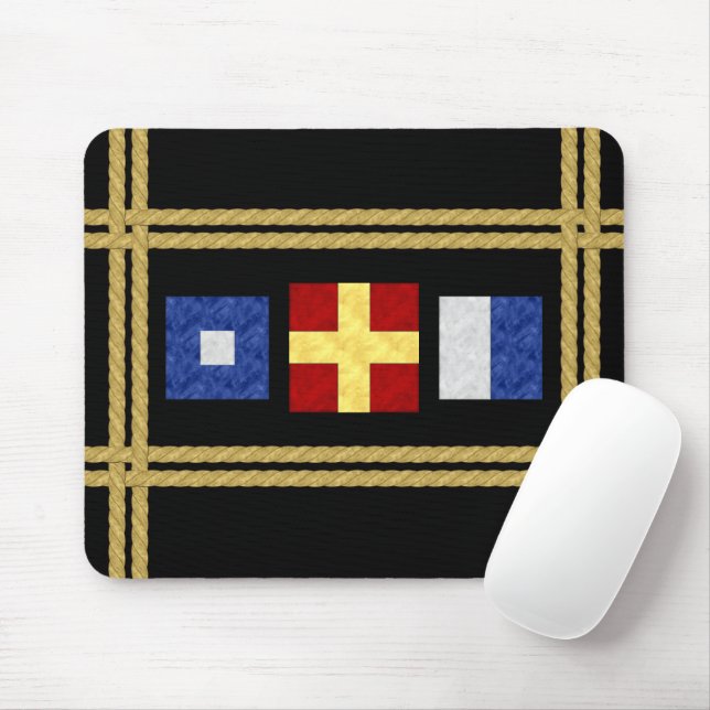 Nautical Watercolor Maritime Signal Flag Monogram Mouse Pad (With Mouse)