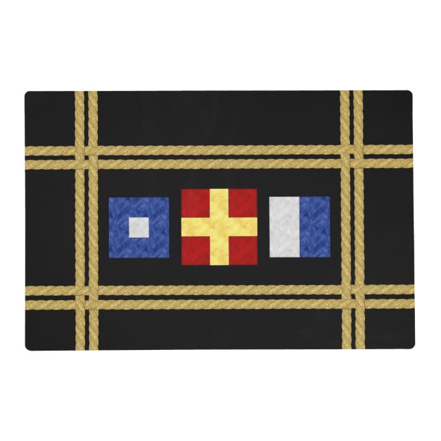 Nautical Watercolor Maritime Signal Flag Monogram Placemat (Front)