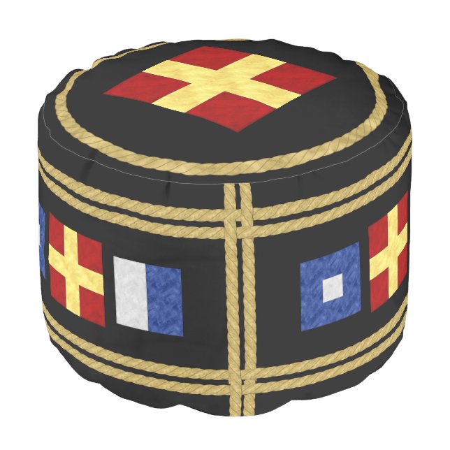 Nautical Watercolor Maritime Signal Flag Monogram Pouf (Angled Front)
